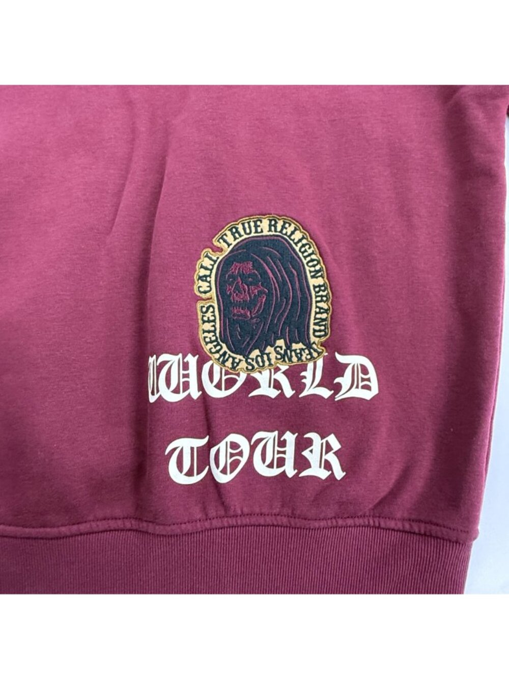 True Religion Men's Relaxed Fit Patch Graphic Hoodie Burgundy - Picture 8 of 16